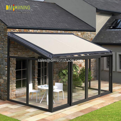 Polyester Retractable Roof Awning Remote Control Aluminum Retractable Awning Conservatory