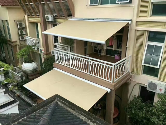 Outdoor Retractable Awning With Motor Control And LED Light Garden Canopy Sunshade Awning
