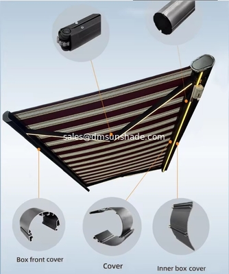 Outdoor Retractable Awning With Motor Control And LED Light Garden Canopy Sunshade Awning